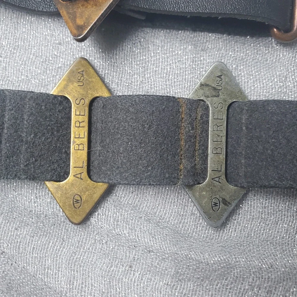 Al Beres USA Vtg Black Leather Belt Mixed Metal Diamond Slides Hook Closure Dune